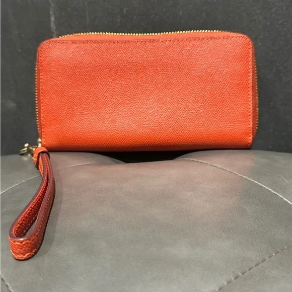 💯 EUC Coach Accordion Wrist Zip Wallet Orange - Picture 7 of 7